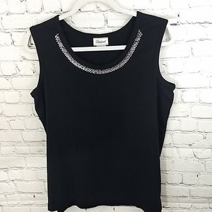 Distinct Black Sleeveless Diamond Studded Top